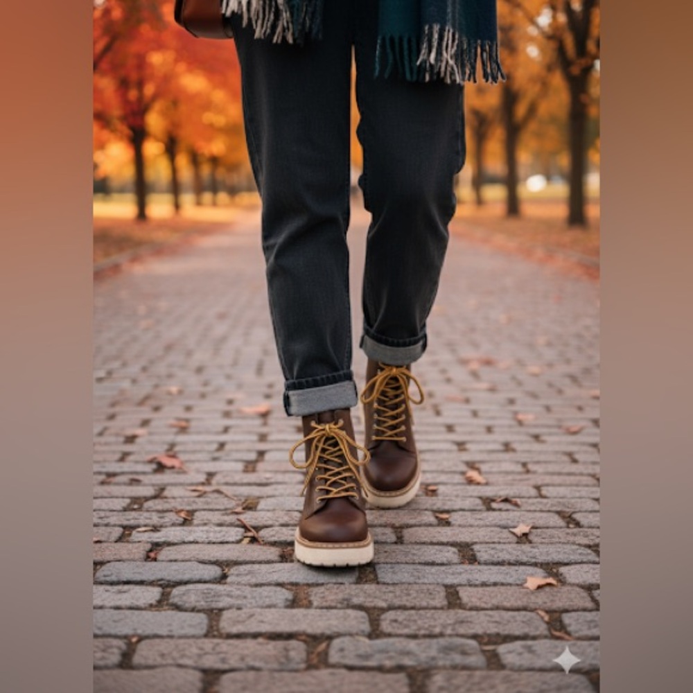 Madden Girl Brown Platform Combat Boots with Tan Laces